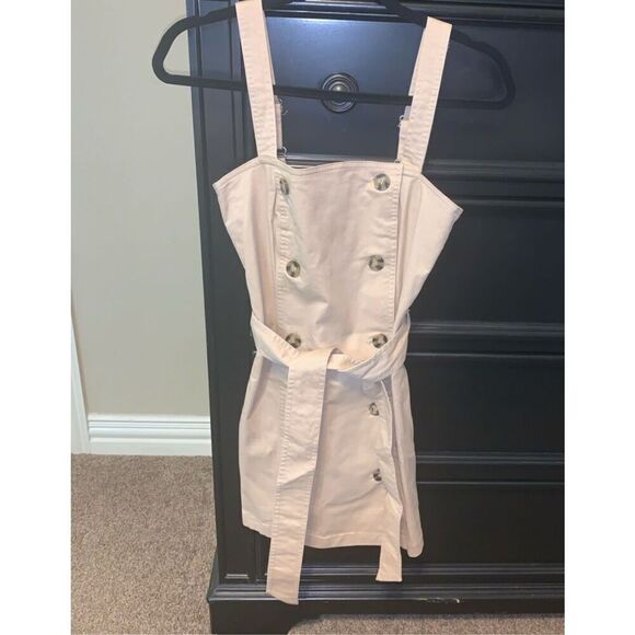 Forevef 21 khaki Denim Pinafore Mini Dress Belted size S - Picture 2 of 5